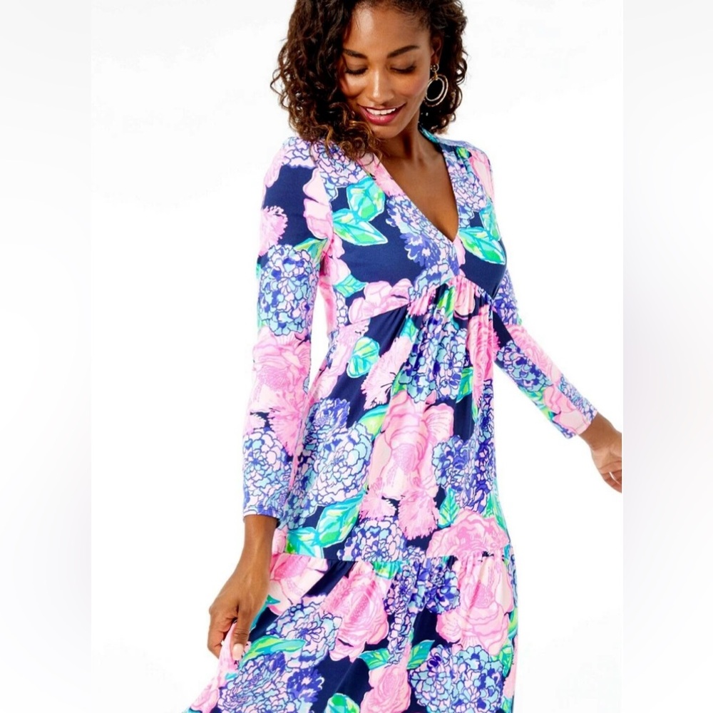 Lilly Pulitzer Martinique Tiered Maxi Dress Long Sleeve Hey Hey Bouquet XXS - Picture 2 of 16